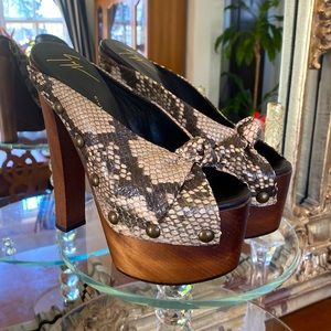 Giuseppe Zanotti Snakeskin Platform Studded Mule 37.5